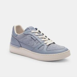 Coach Light Blue and Cream Leather & Suede Sneakers